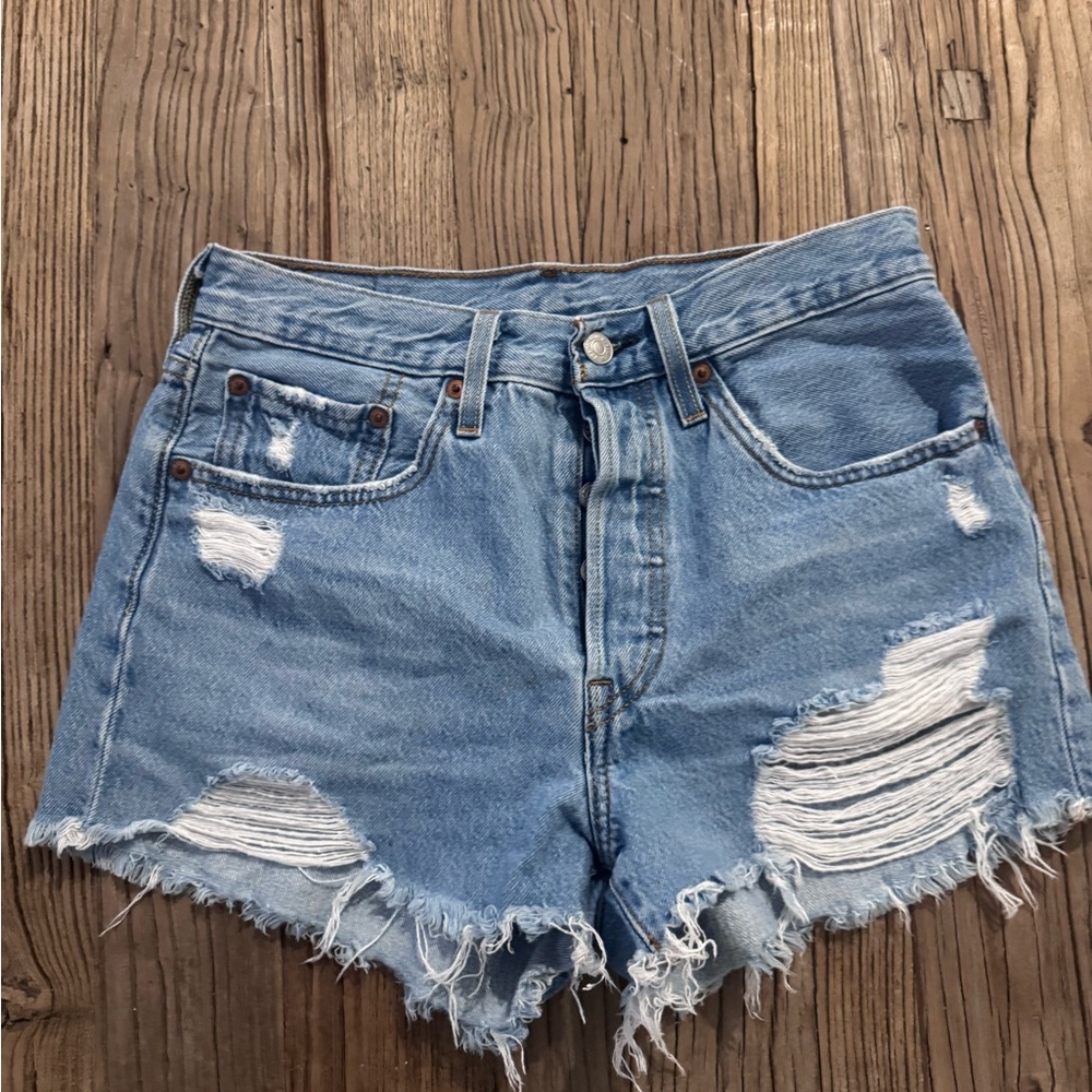 Levi's Light Blue Distressed Jean Shorts